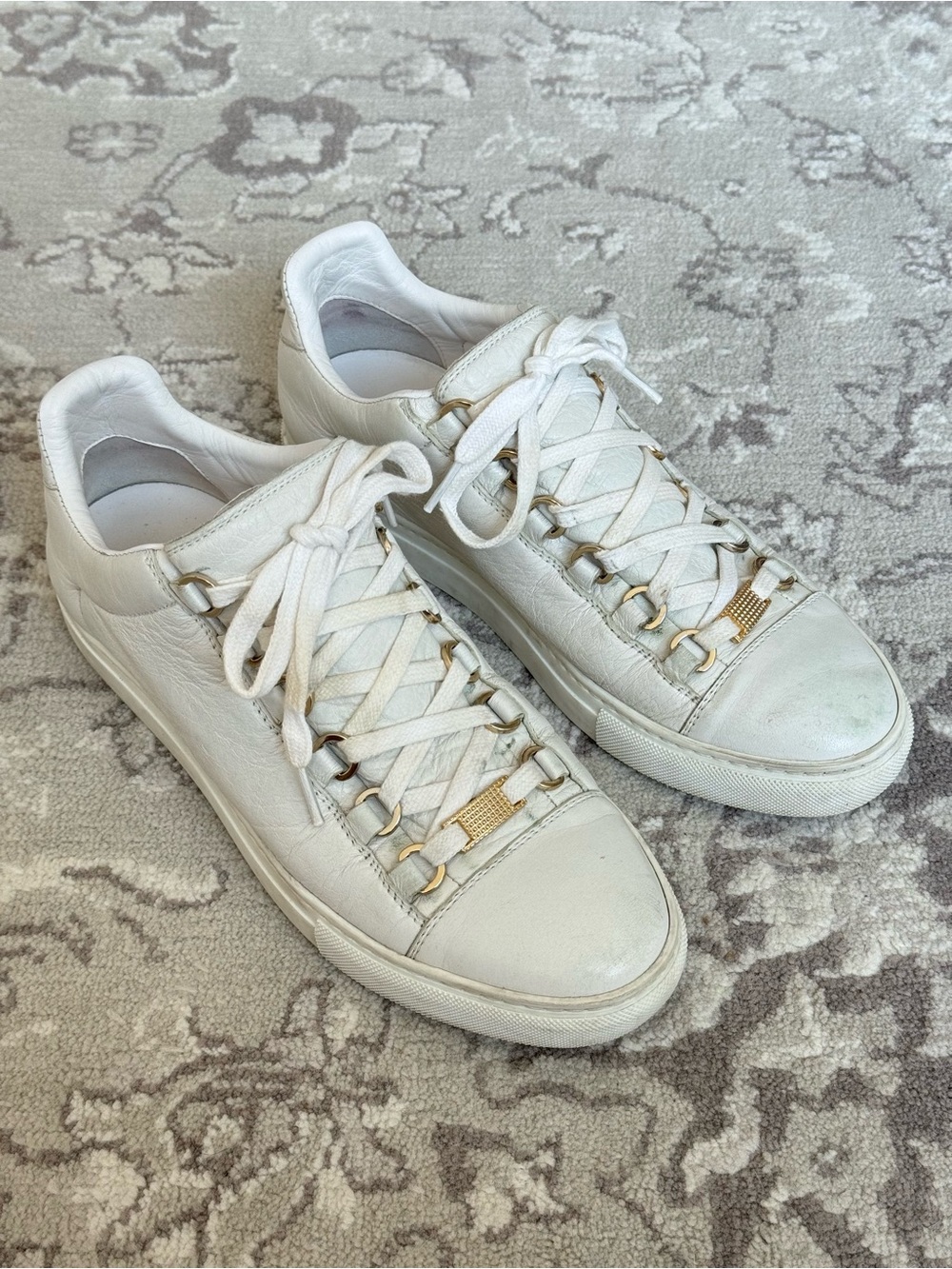Balenciaga Arena Leather Low-Top Sneakers in White with Gold Hardware - Size 38